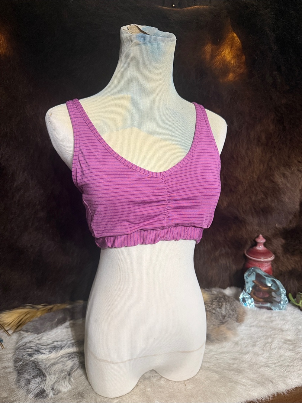 Women’s Striped Ruched Crop sports bra - Pink M (4700)